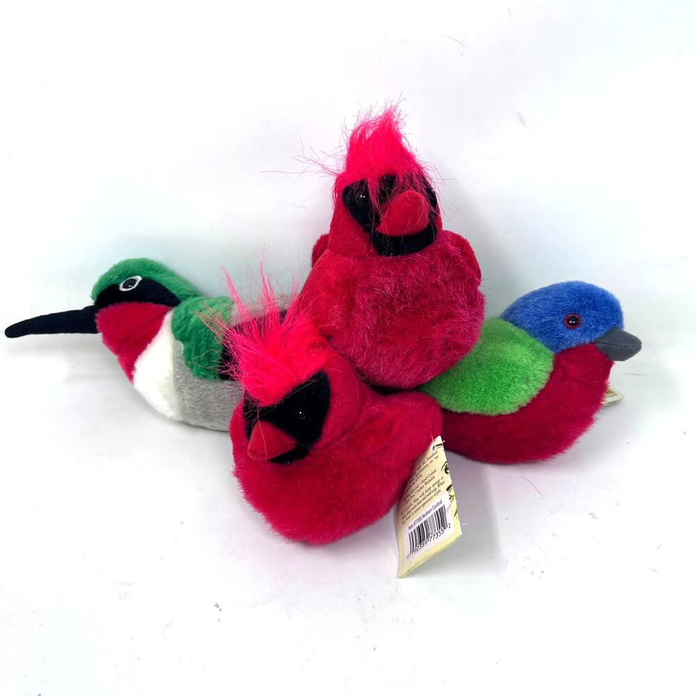 Audubon Birds Plush‎ Lot of 4 with Sound Cardinal Hummingbird Painted Bunting